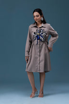 Grey Big Sequin Patch Shirt Dress