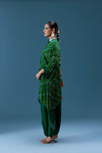 Zeenat Green Bandhani Mirror Work Set