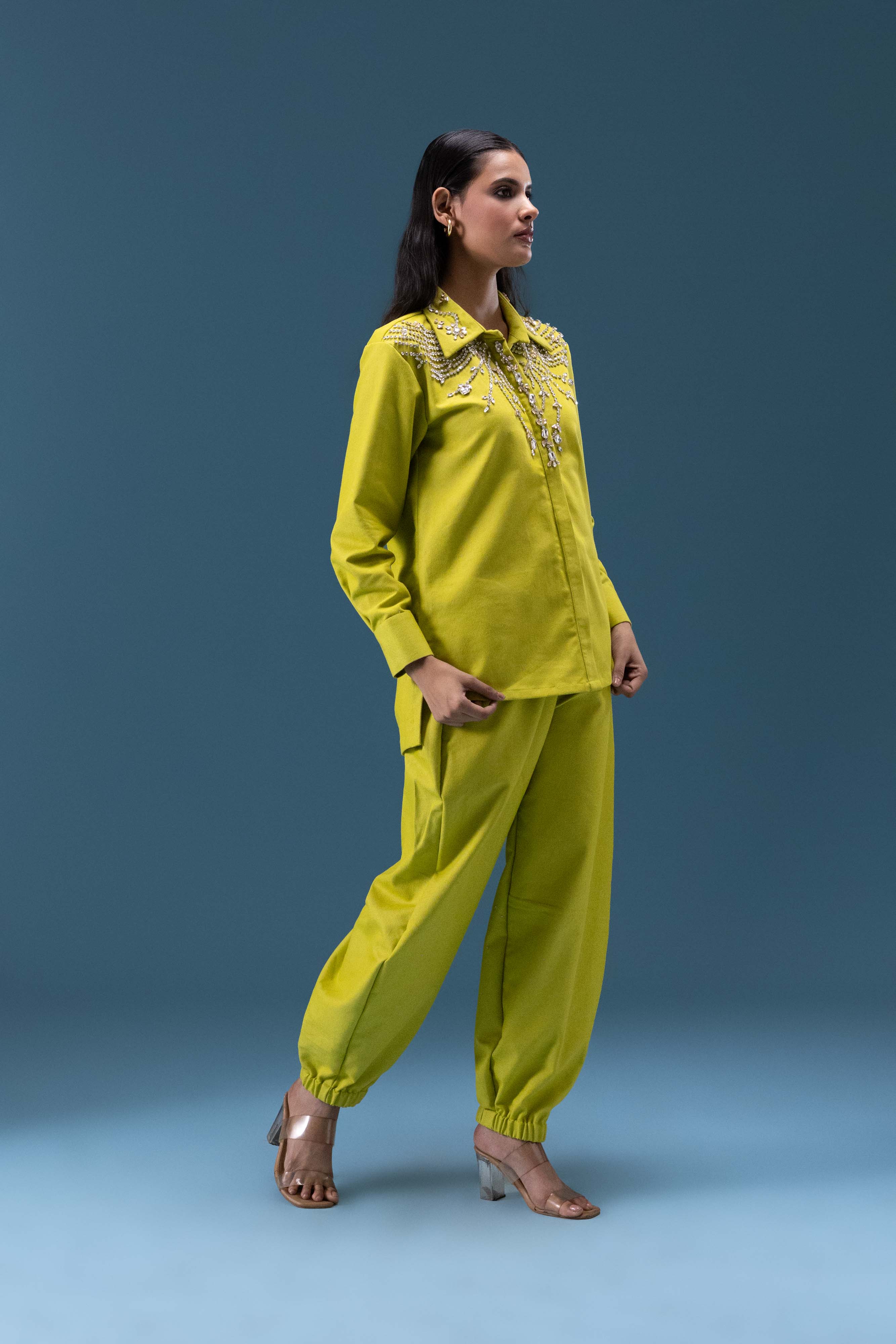 Lime Green Hand Embellished Co-ord Set