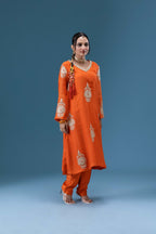 Surkh Orange Embroidered Kurta Set