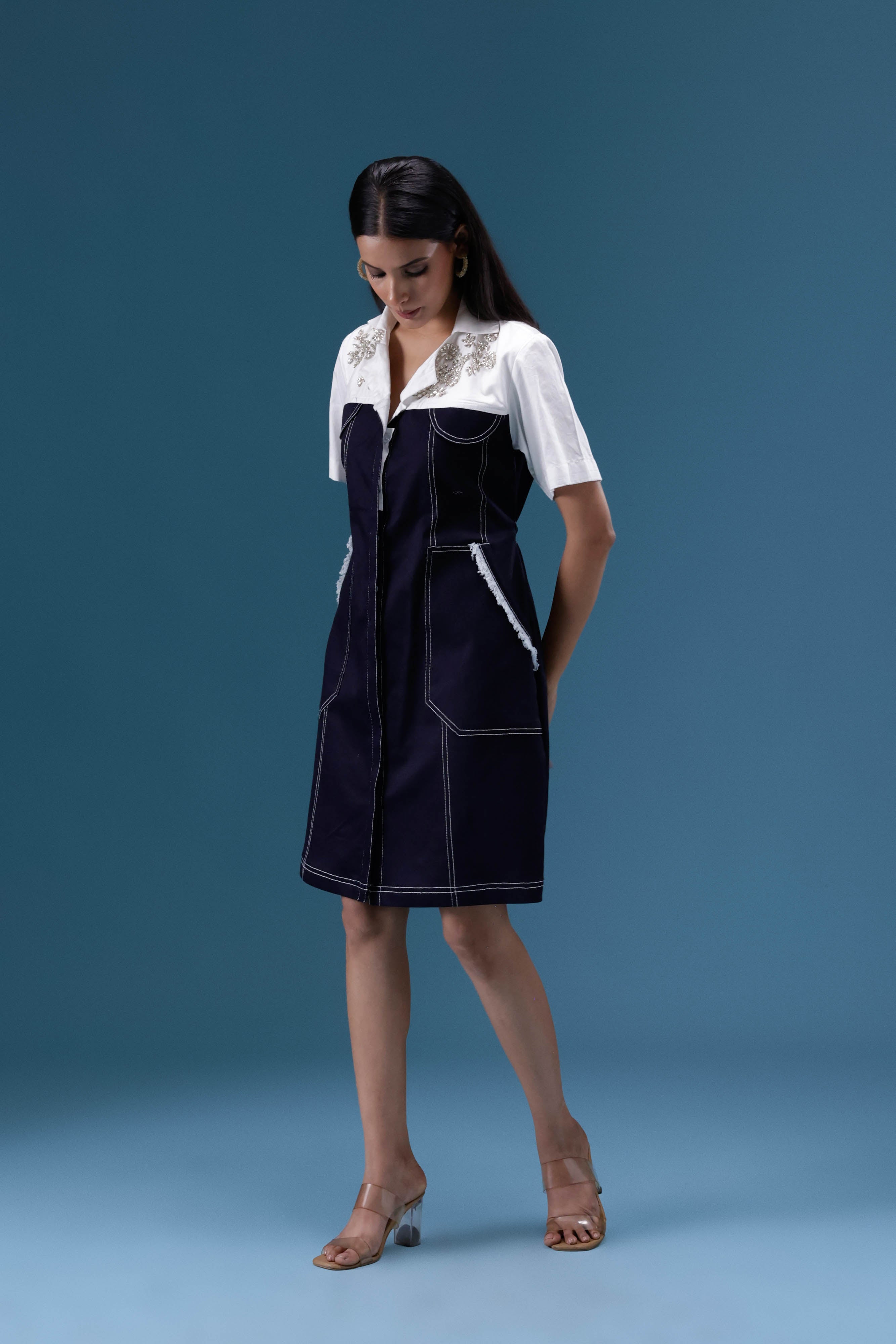 Elara Navy Shirt Dress