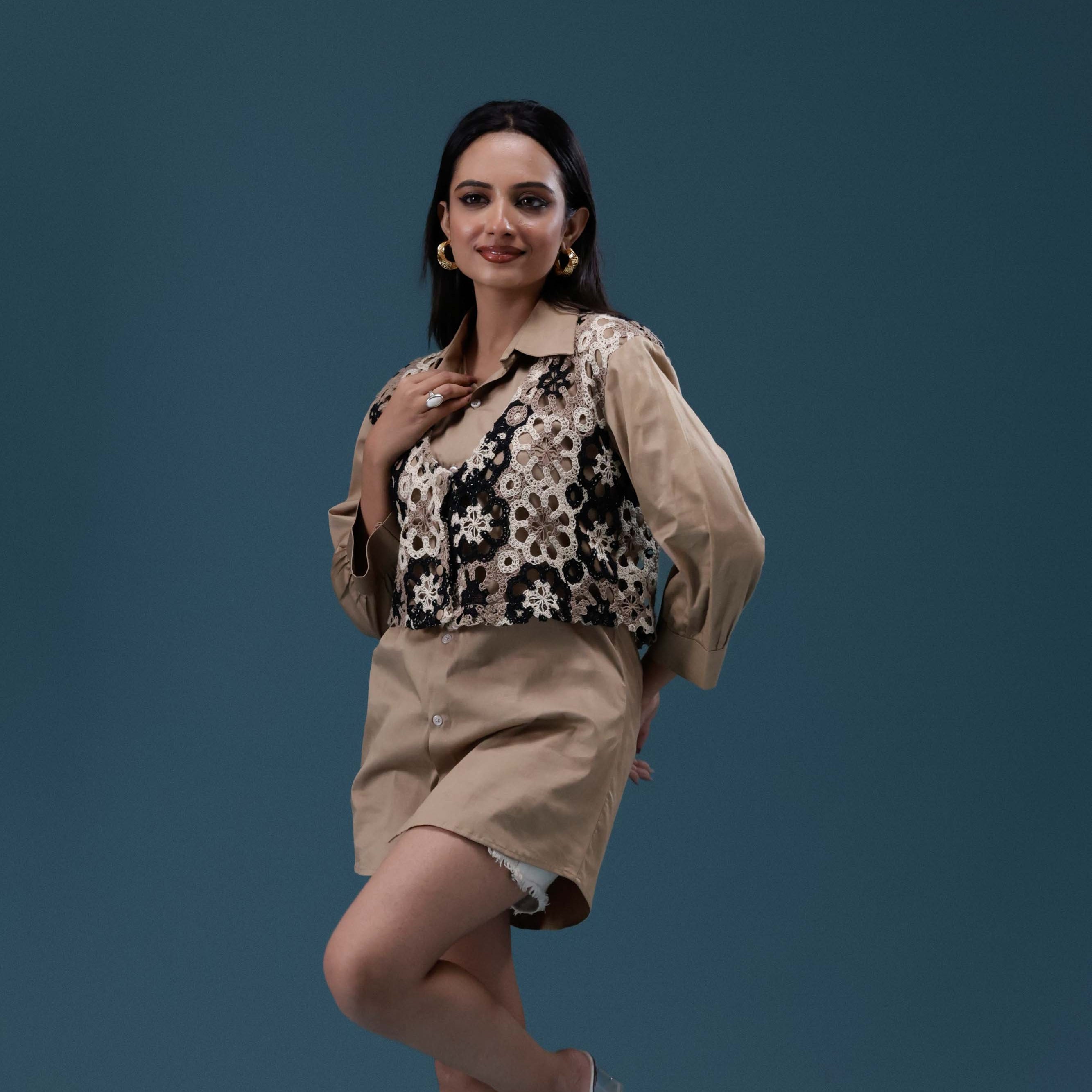 Crochet Vest Overlay Shirt