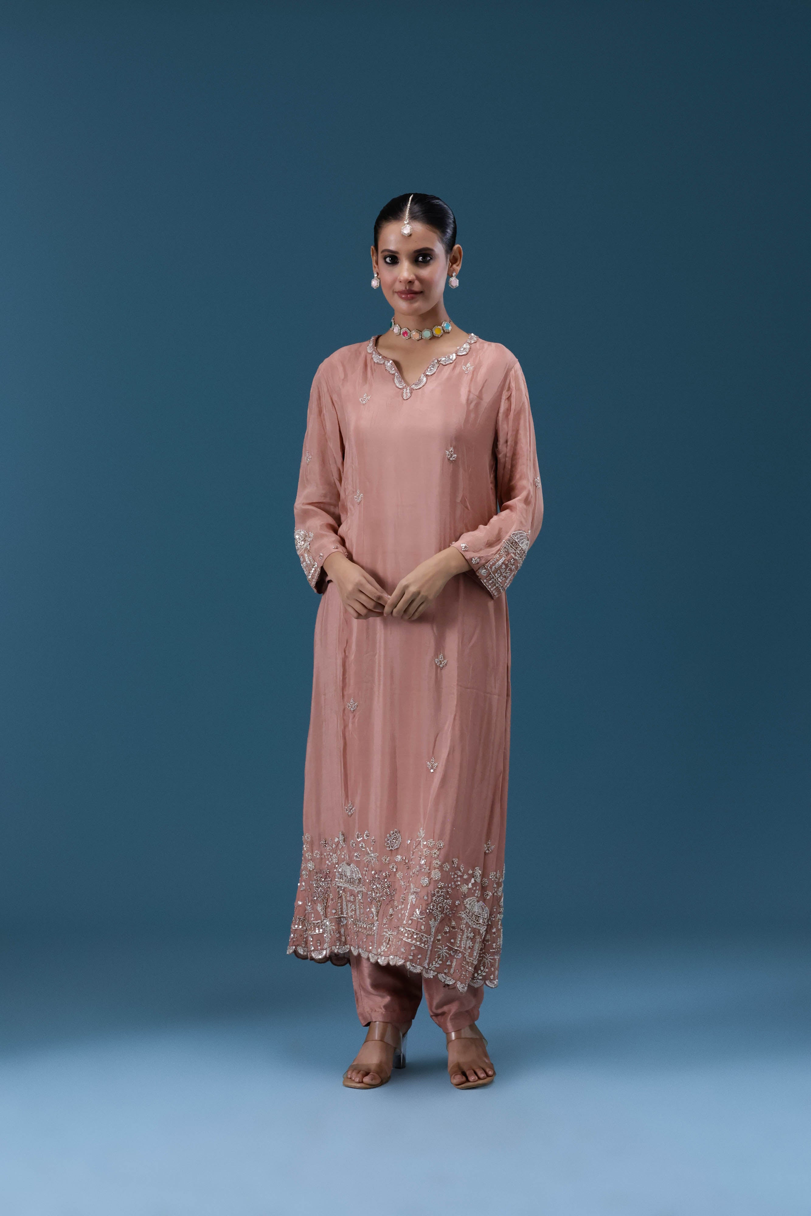Gulnaar Blush Embroidered Kurta Set