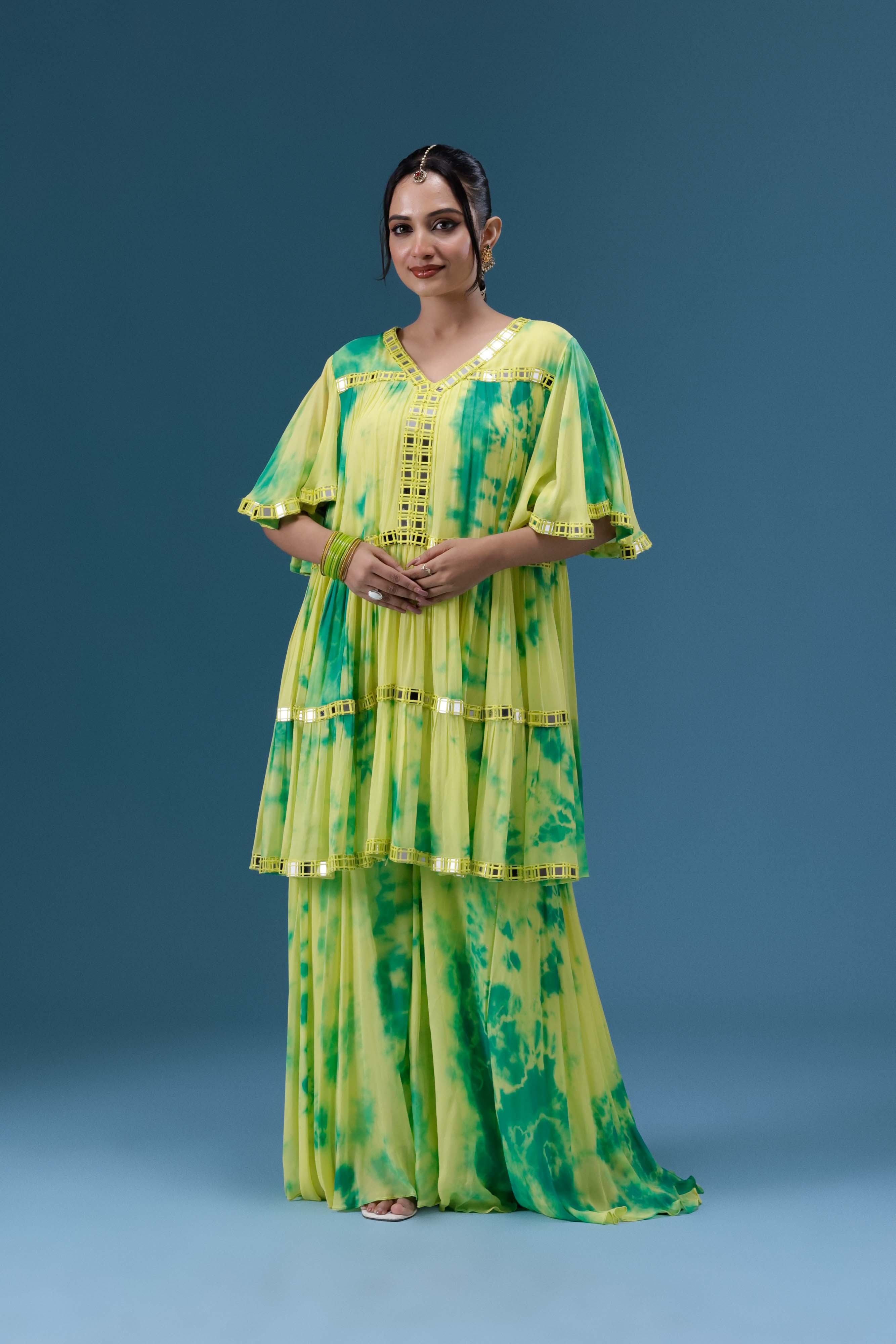 Rangrez Lime Tie-Dye Tiered Set