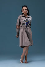 Grey Big Sequin Patch Shirt Dress