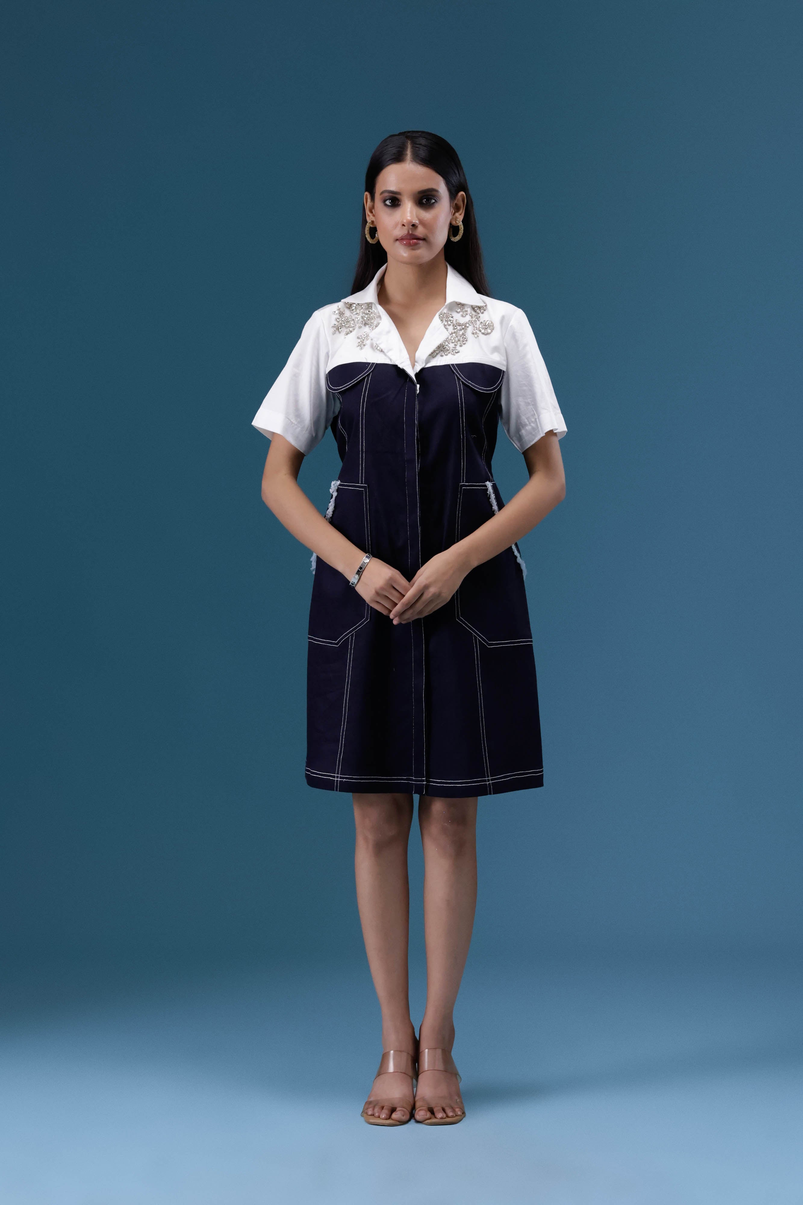 Elara Navy Shirt Dress