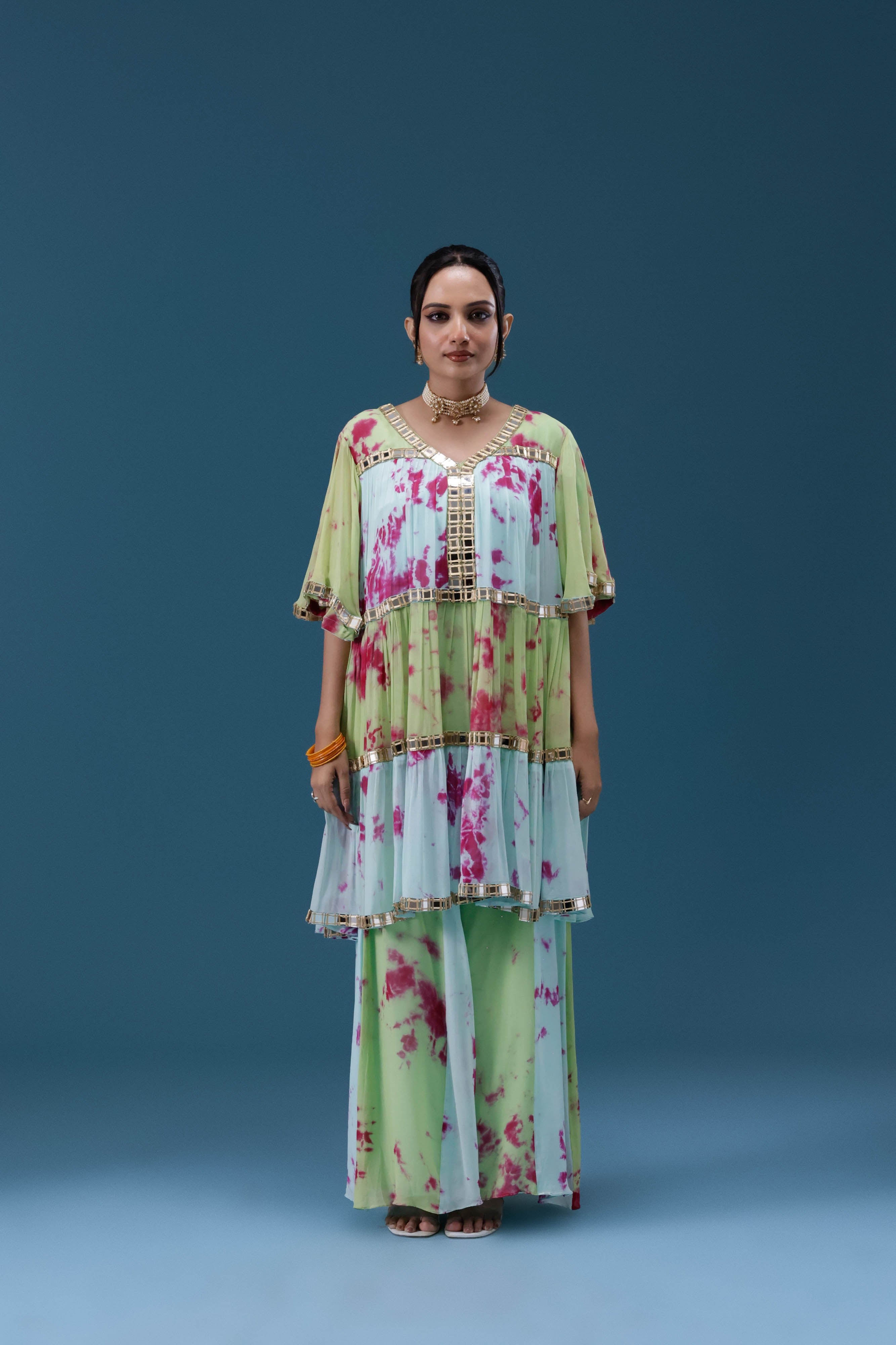 Rangrez Pastel Tie-Dye Tiered Set