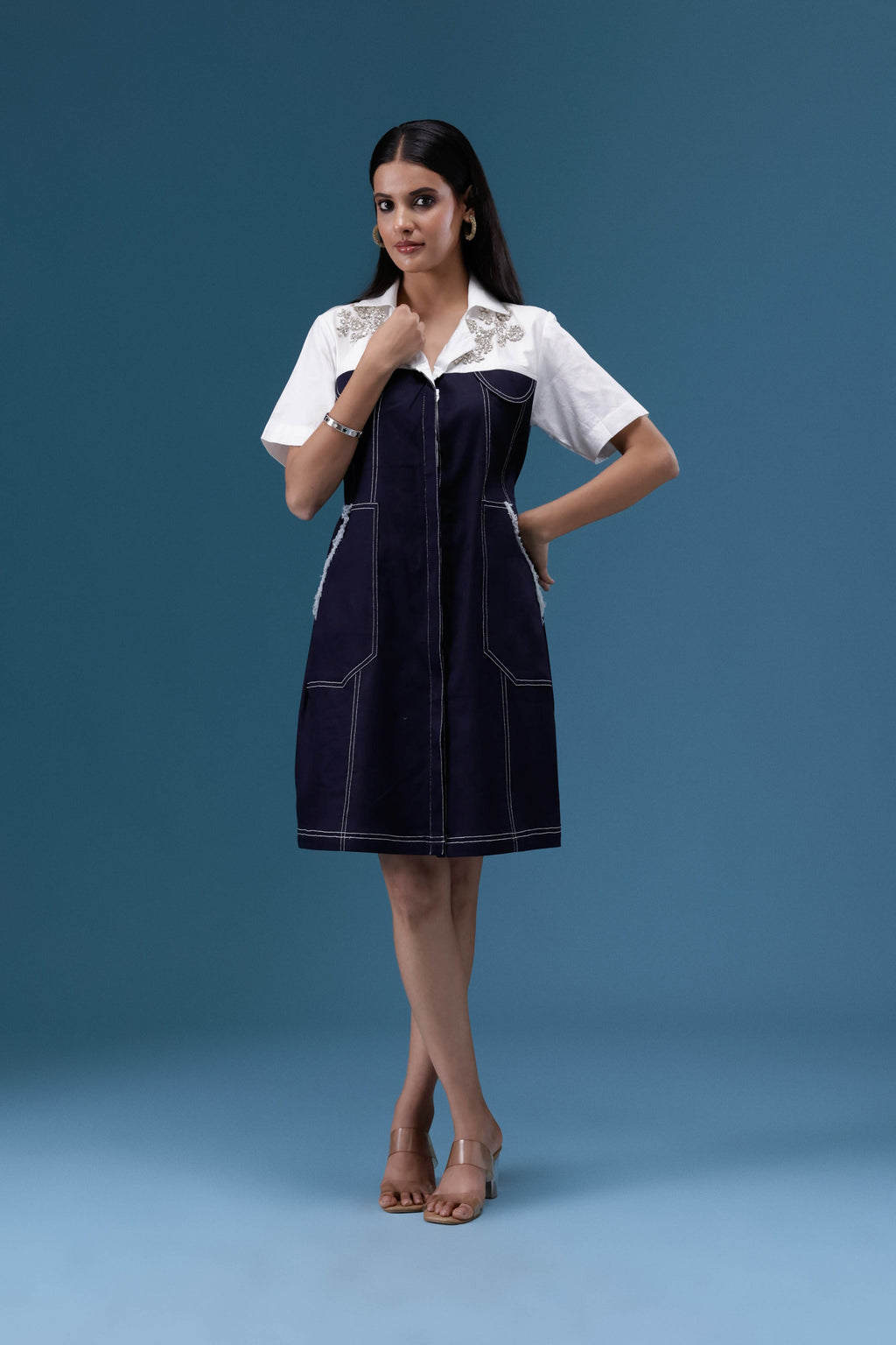 Elara Navy Shirt Dress