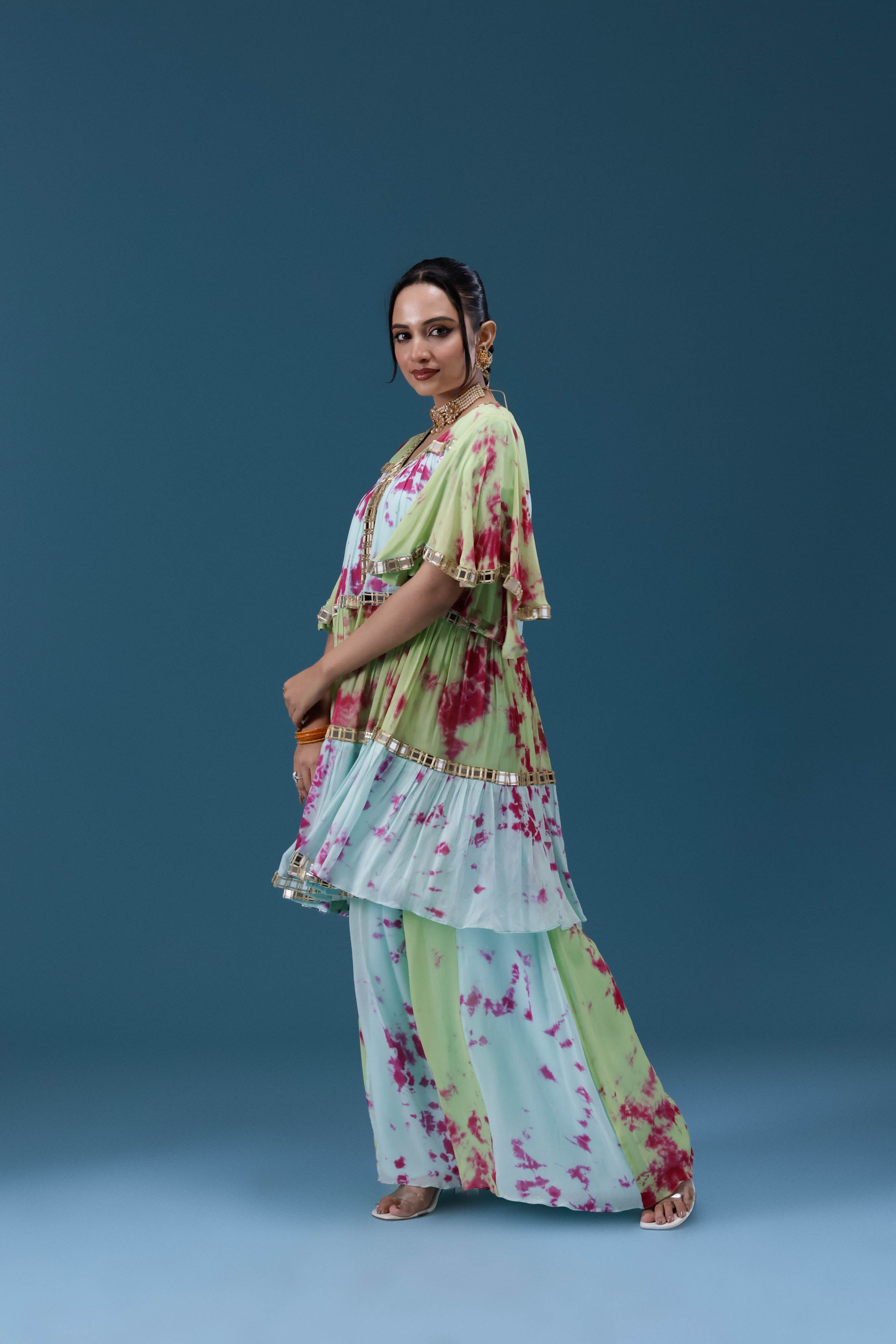 Rangrez Pastel Tie-Dye Tiered Set