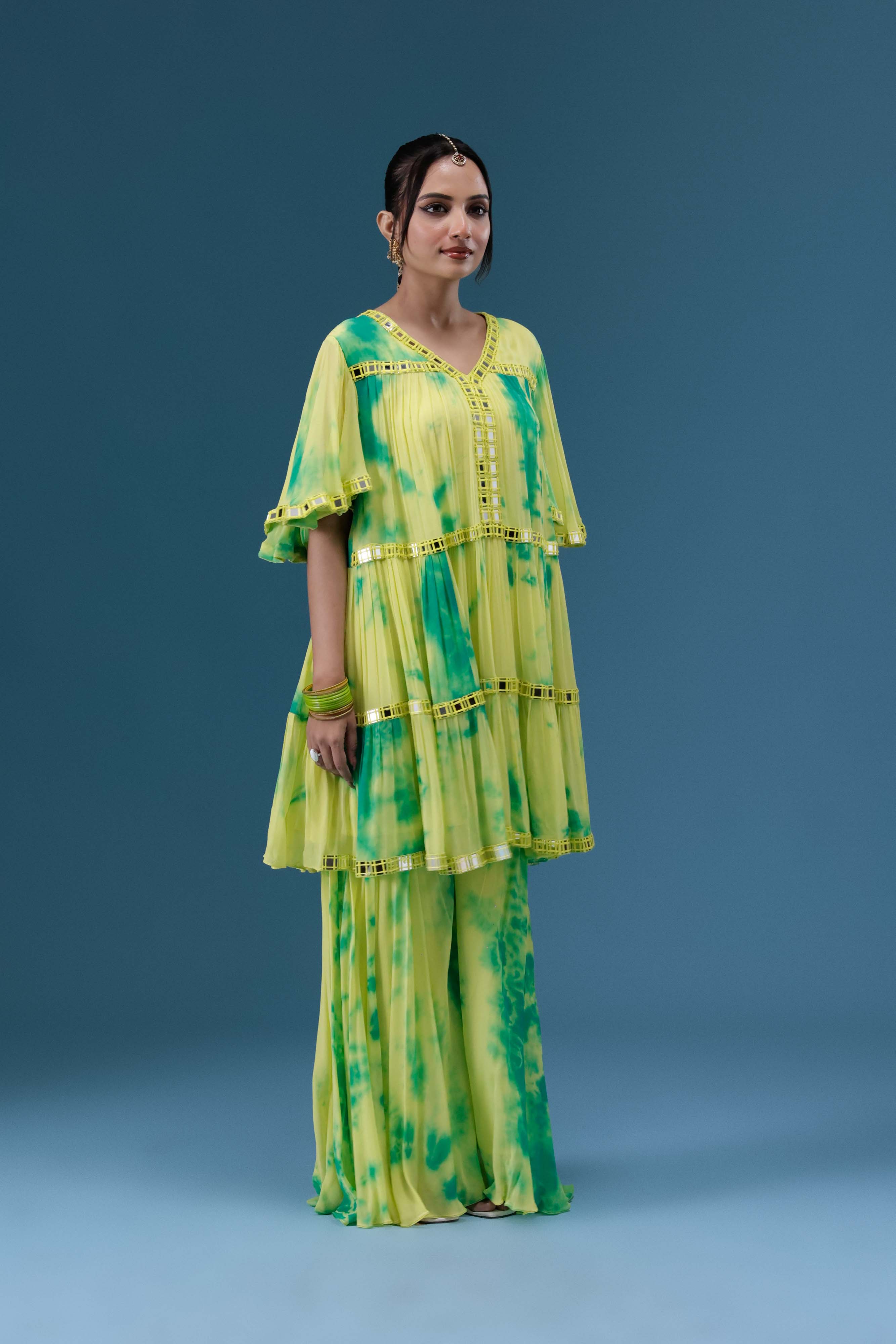 Rangrez Lime Tie-Dye Tiered Set