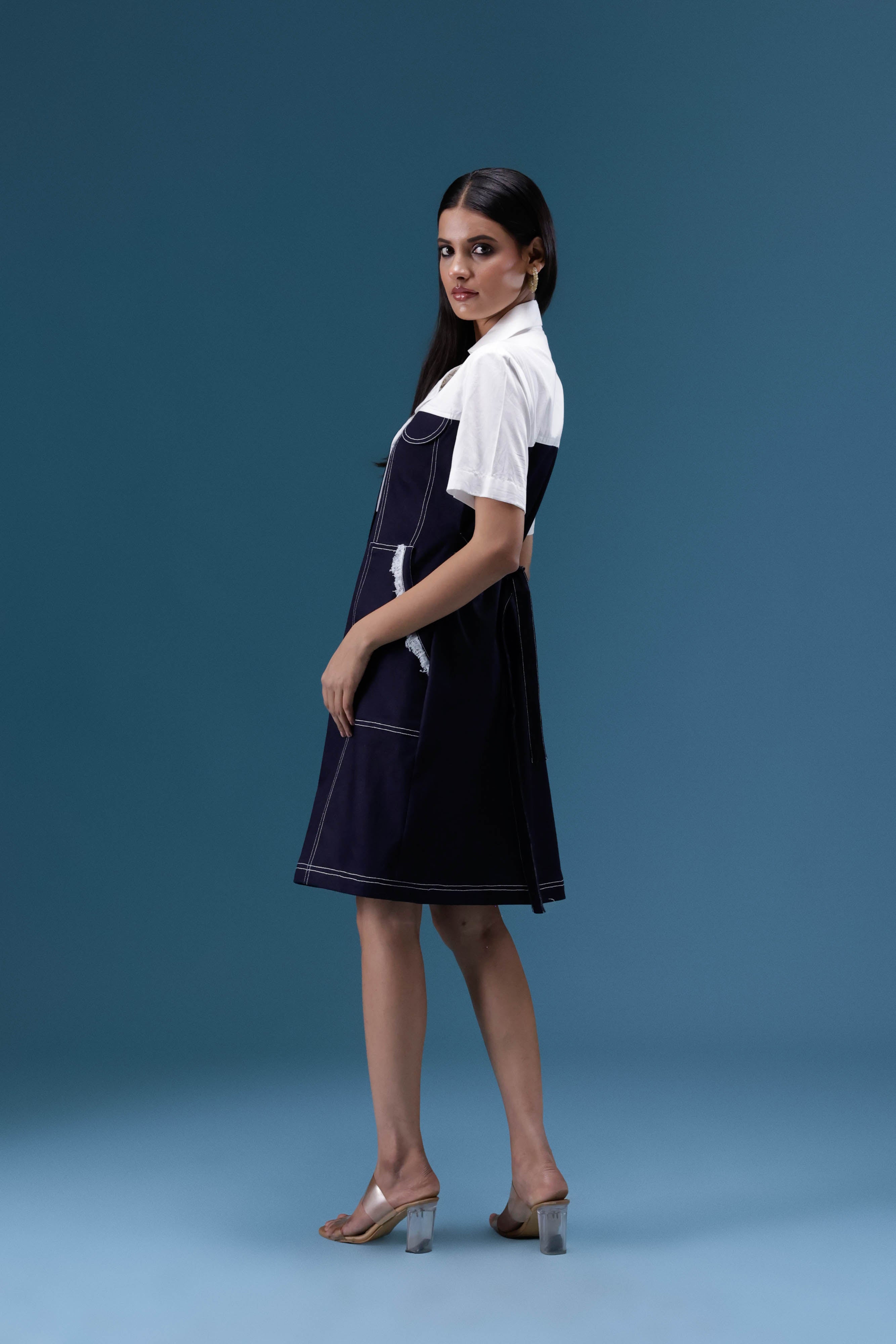 Elara Navy Shirt Dress