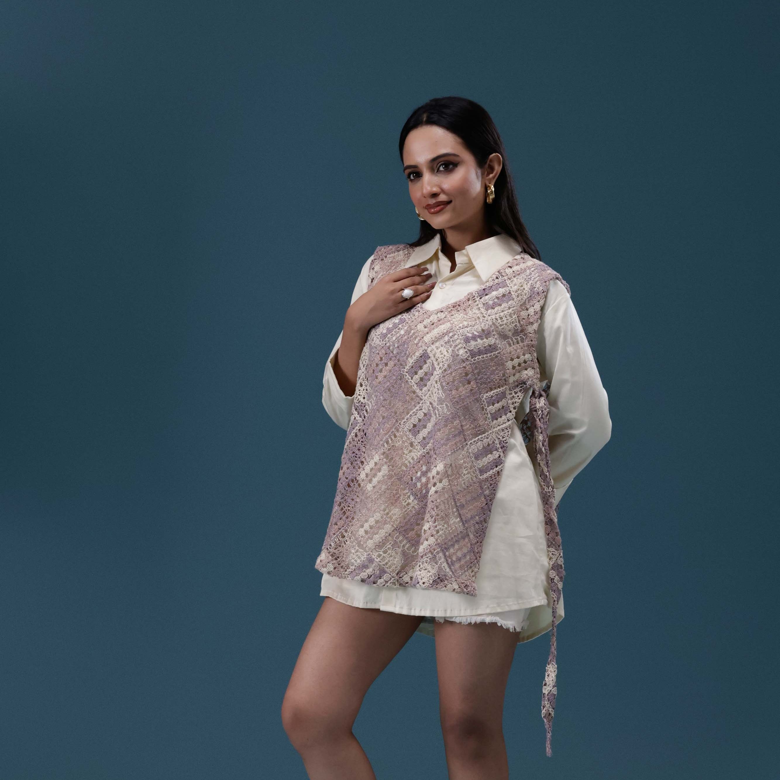 Crochet Veil Shirt Set