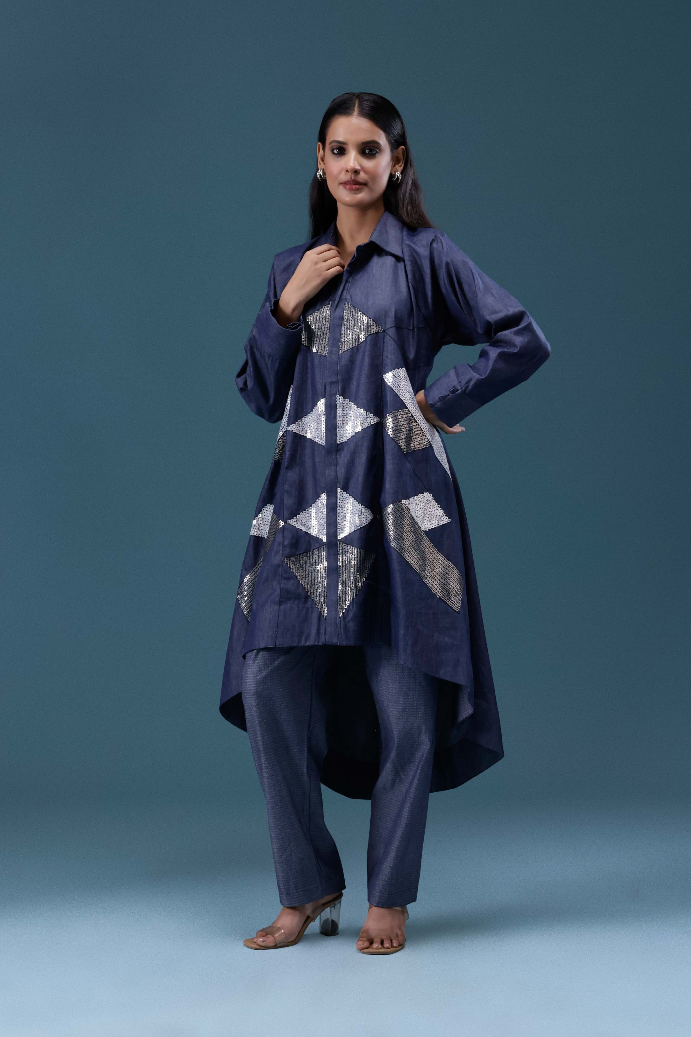 Navy Denim Geometric Sequin Co-ord Set