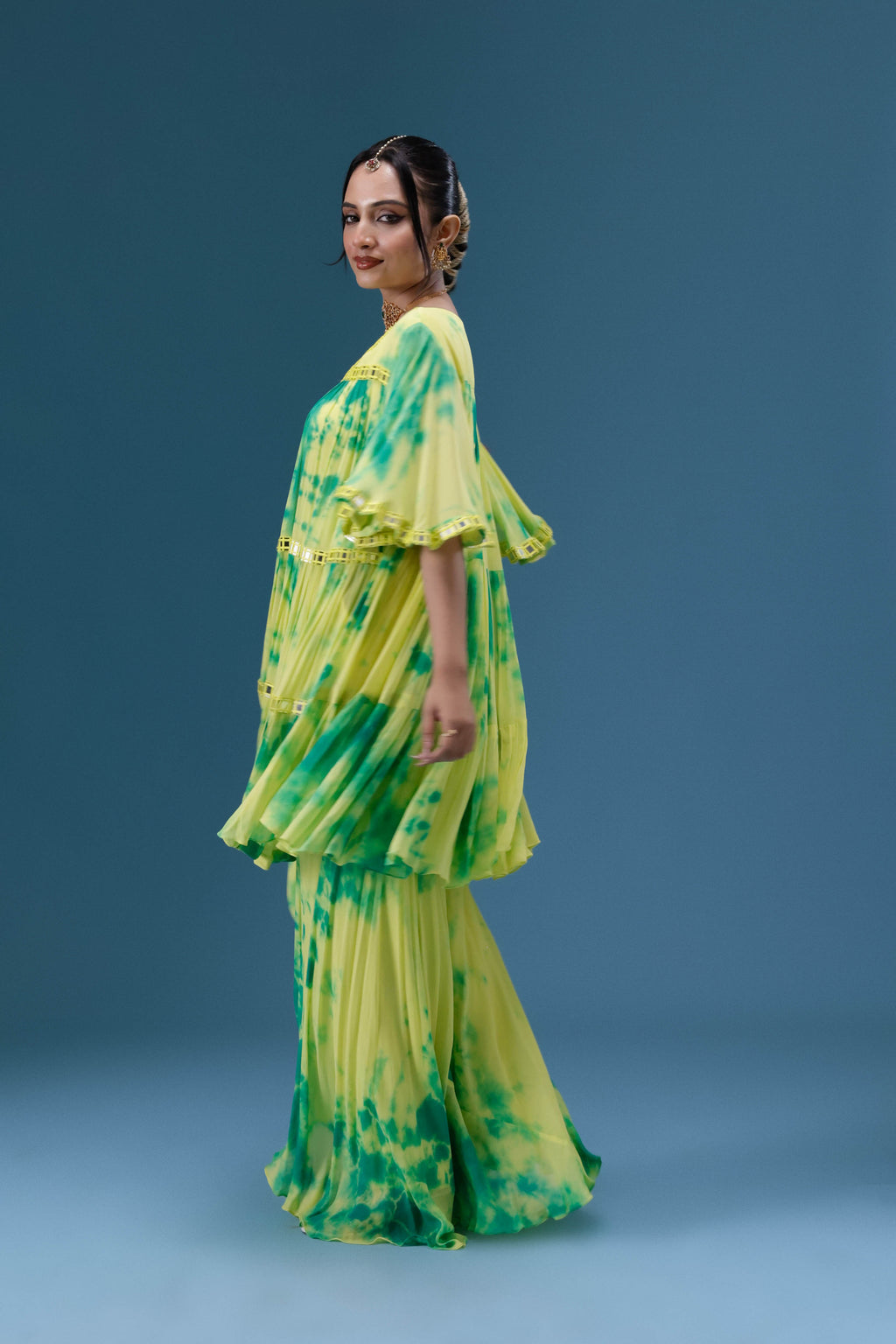 Rangrez Lime Tie-Dye Tiered Set