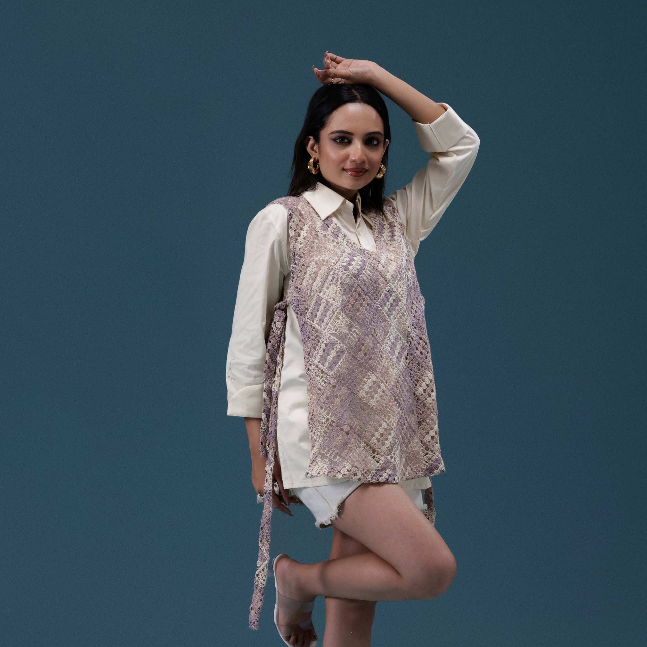 Crochet Veil Shirt Set