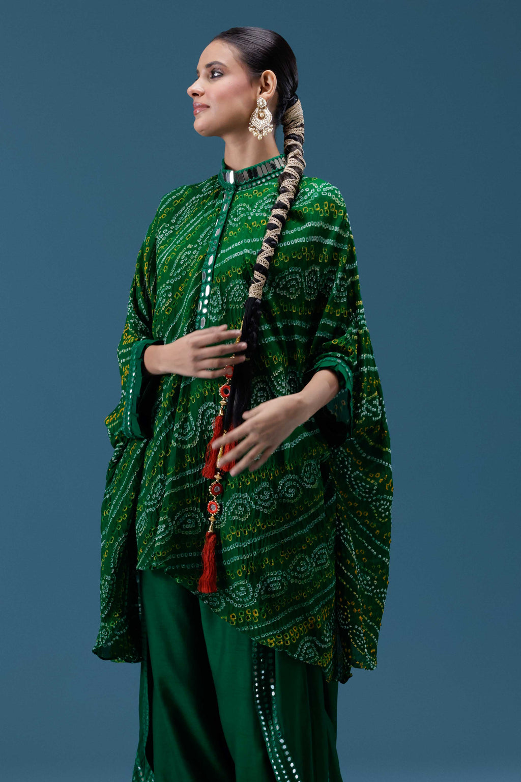 Zeenat Green Bandhani Mirror Work Set