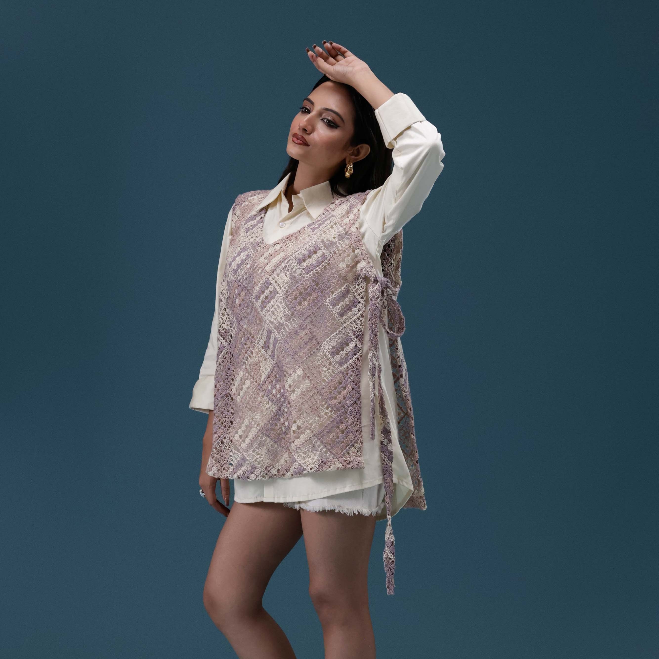 Crochet Veil Shirt Set