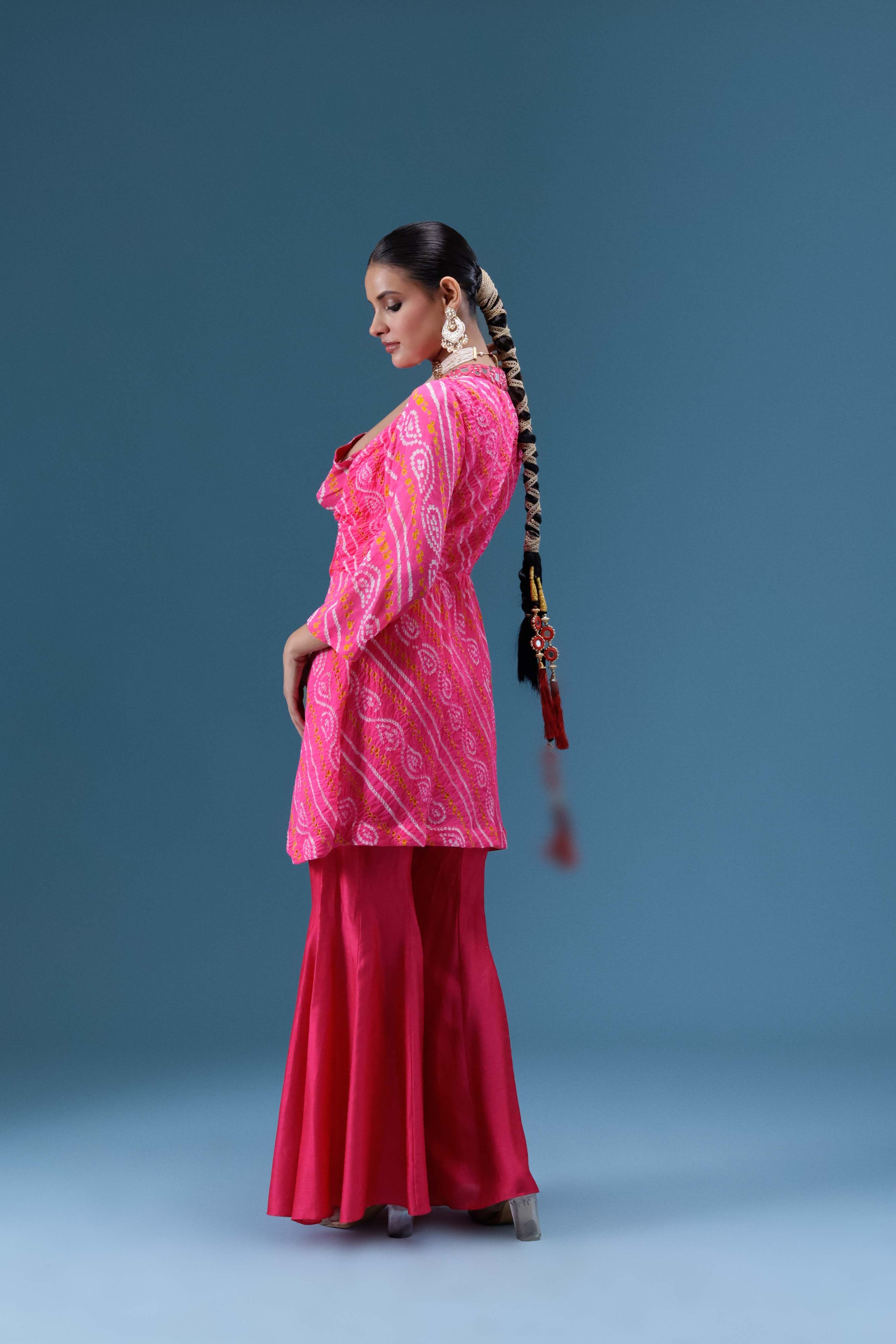 Gulabi Bandhani Mirror Work Co-ord Set