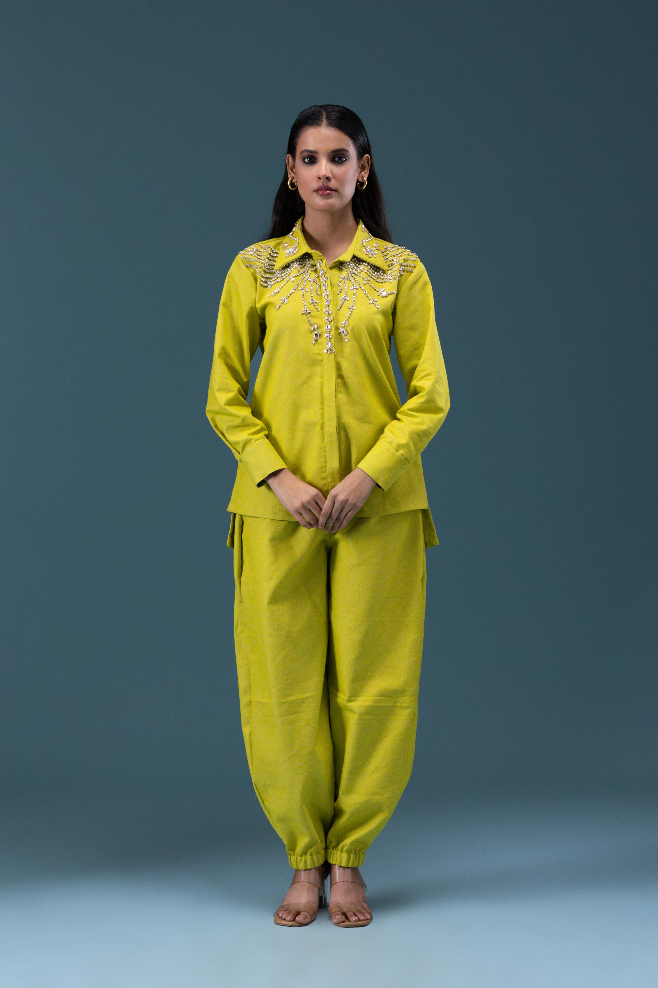 Lime Green Hand Embellished Co-ord Set