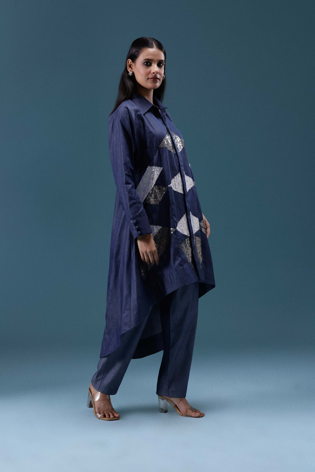 Navy Denim Geometric Sequin Co-ord Set