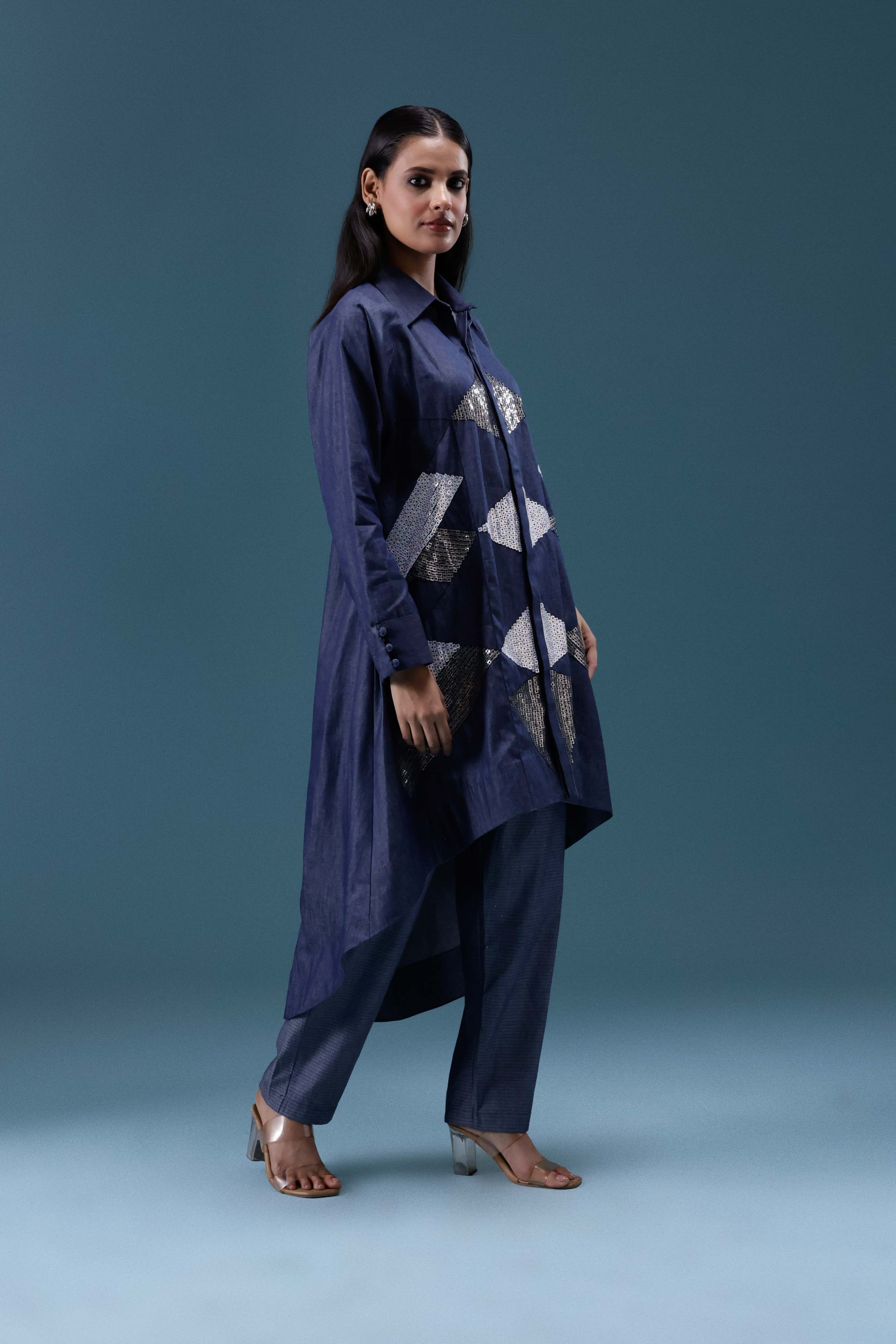 Navy Denim Geometric Sequin Co-ord Set