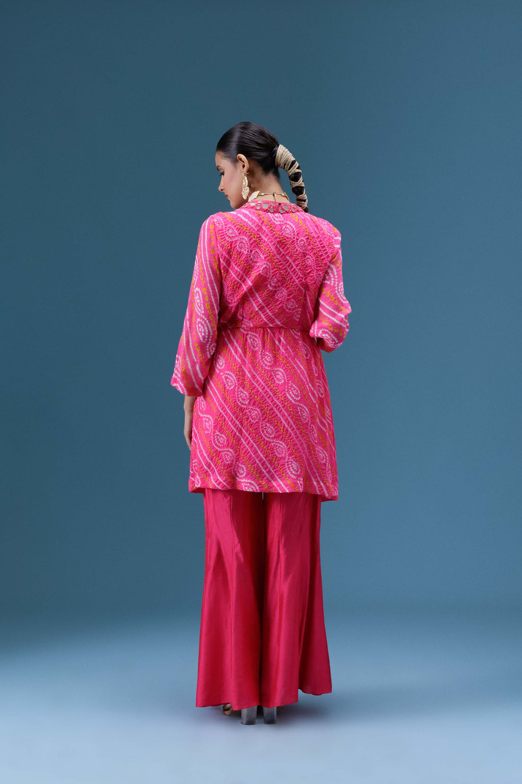 Gulabi Bandhani Mirror Work Co-ord Set