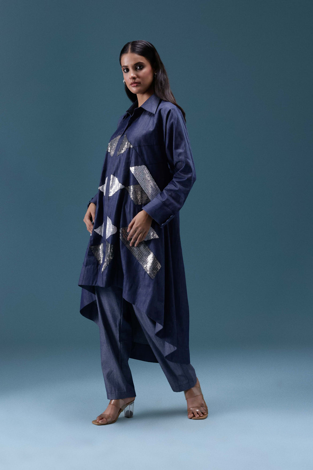 Navy Denim Geometric Sequin Co-ord Set