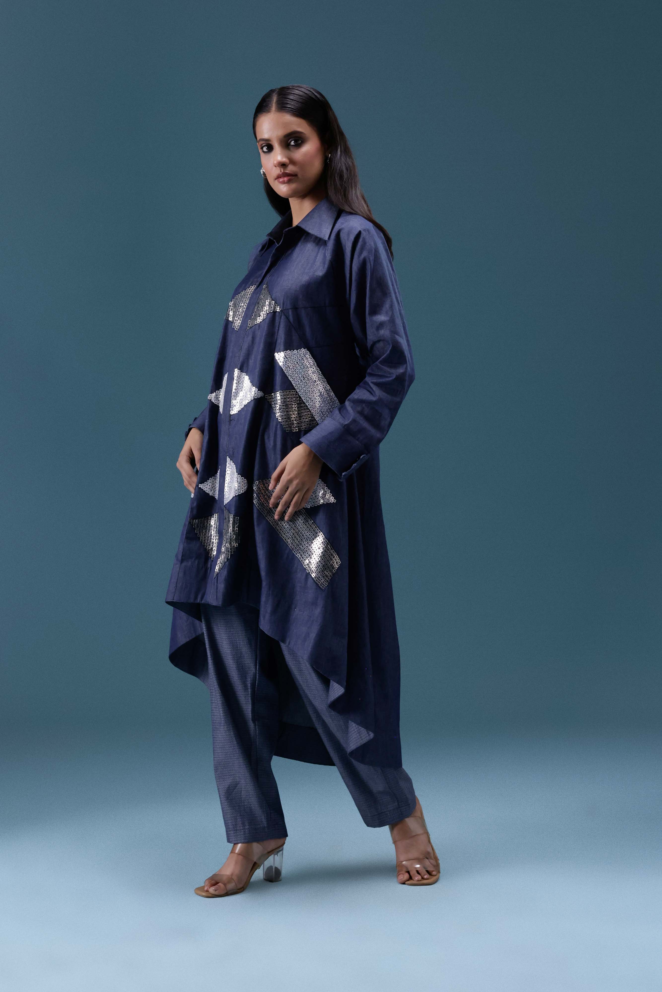 Navy Denim Geometric Sequin Co-ord Set