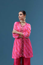 Gulabi Bandhani Mirror Work Co-ord Set