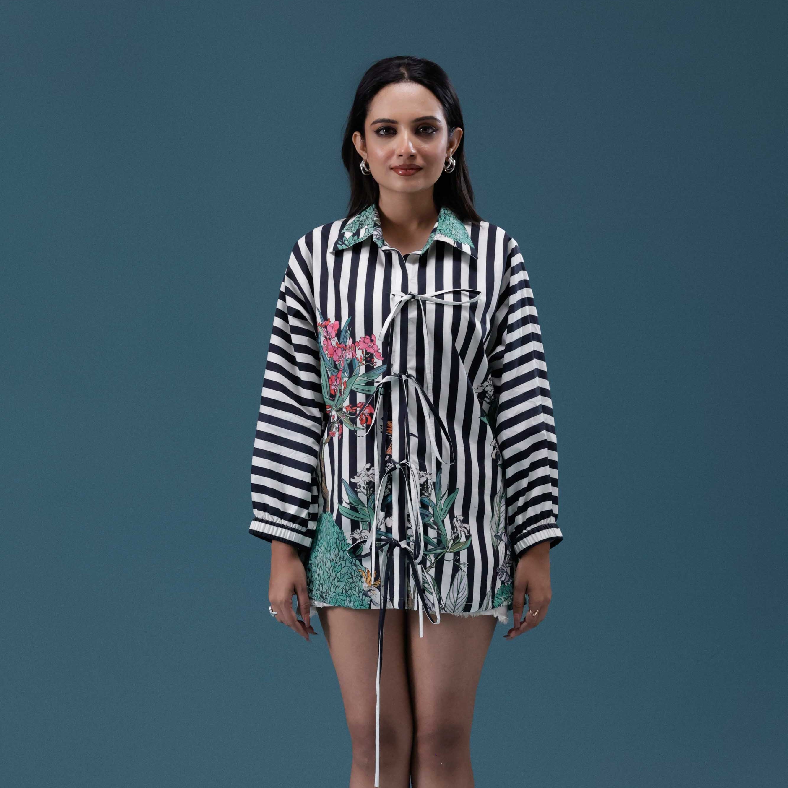 Botanical Stripe Tie-Up Shirt