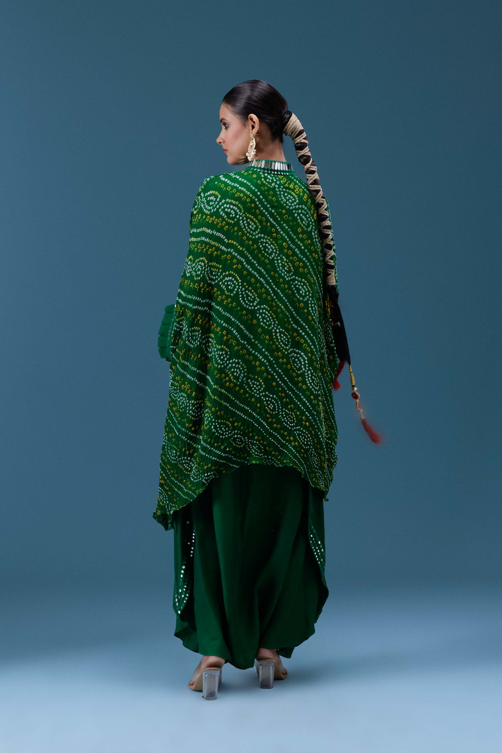 Zeenat Green Bandhani Mirror Work Set