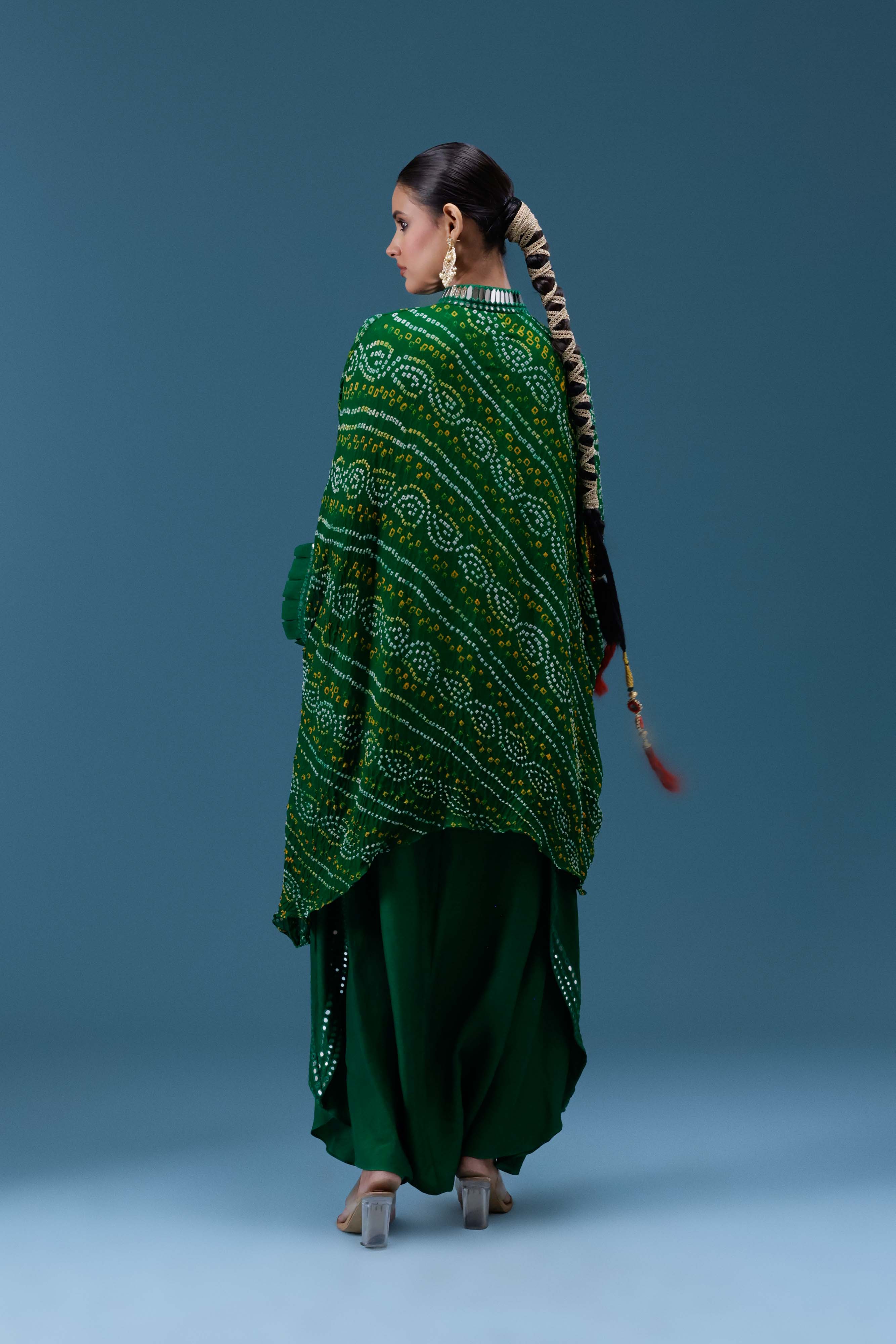 Zeenat Green Bandhani Mirror Work Set