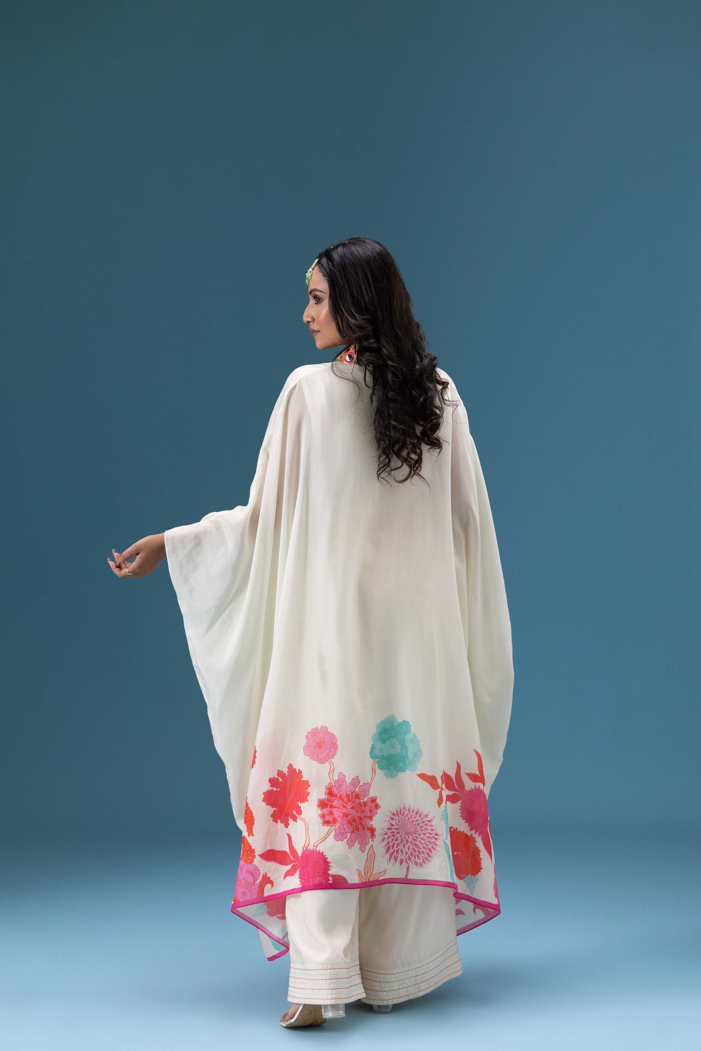 Gulnaar Ivory Floral Kaftan Set