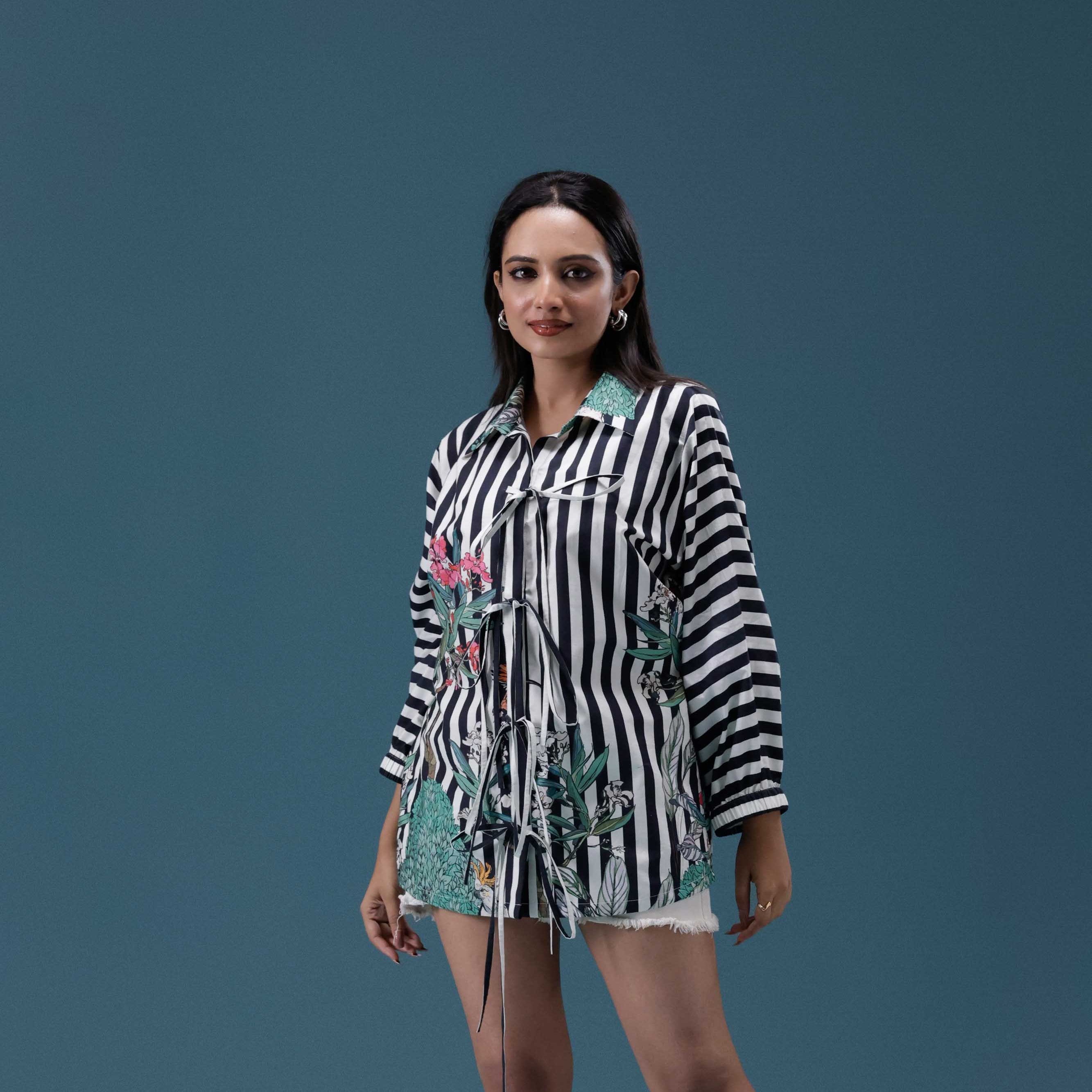 Botanical Stripe Tie-Up Shirt
