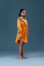 Orange Embroidered Shirt Dress