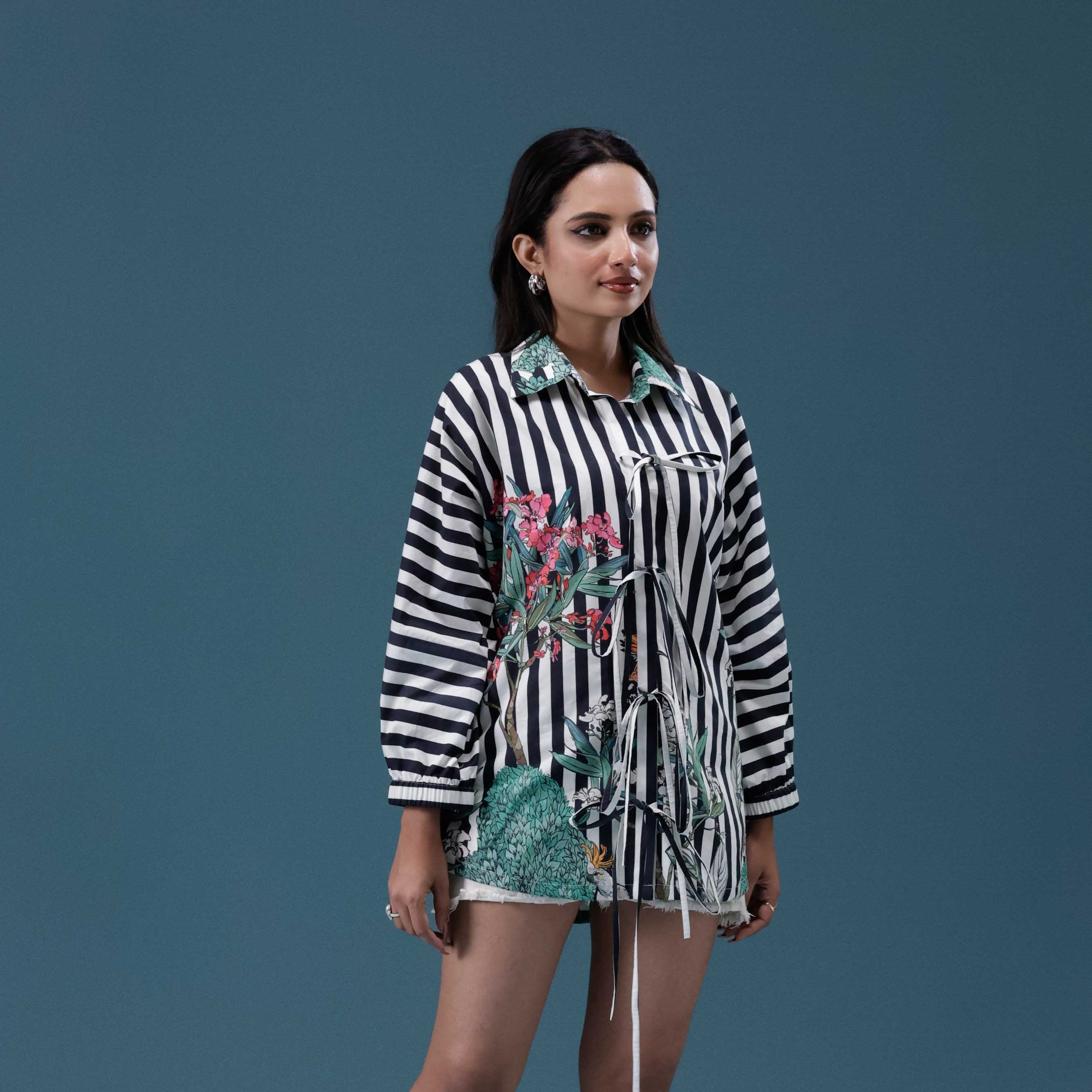Botanical Stripe Tie-Up Shirt