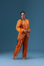 Abeer Orange Bandhani Mirror Work Co-ord Set